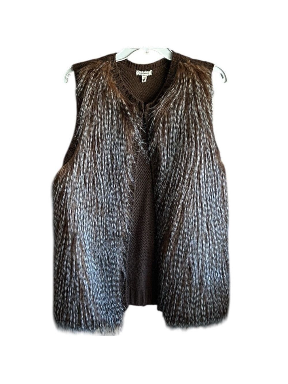Eyeshadow Faux Fur Sweater Vest in Brown Size M - Picture 2 of 8